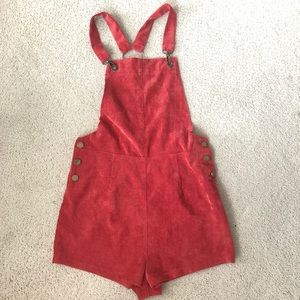 Rust Burnt Red Orange Corduroy Overall Shorts